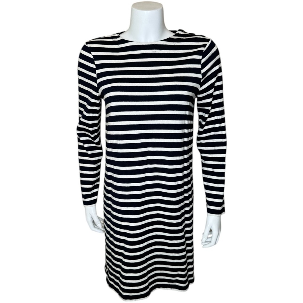 Boden Striped Shift Dress 8 US White Blue Pullover Cotton